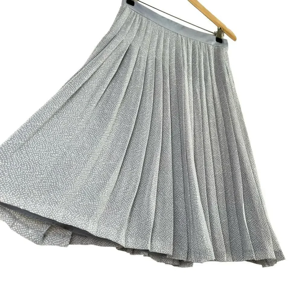 Club Monaco Silk Pleated Polka Dot Midi Skirt in‎ Gray and White, Size 2